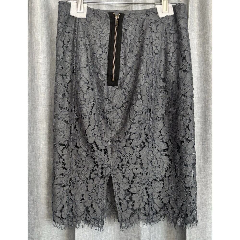 CHASER NWT Gray High Waist Lace Exposed Zipper Lined Mini Pencil Skirt Small - Picture 11 of 16